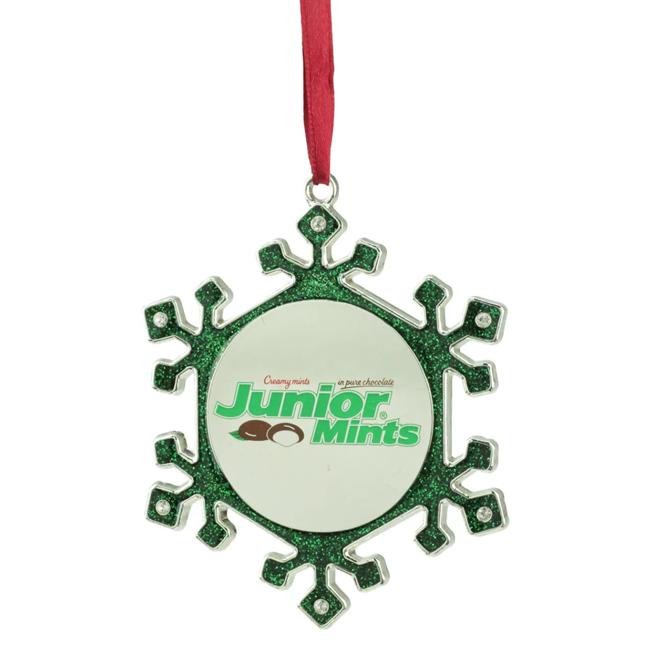 Clearance 3.25" Green and Silver Snowflake 'Junior Mints' Candy Logo Christmas Ornament Food & Beverage
