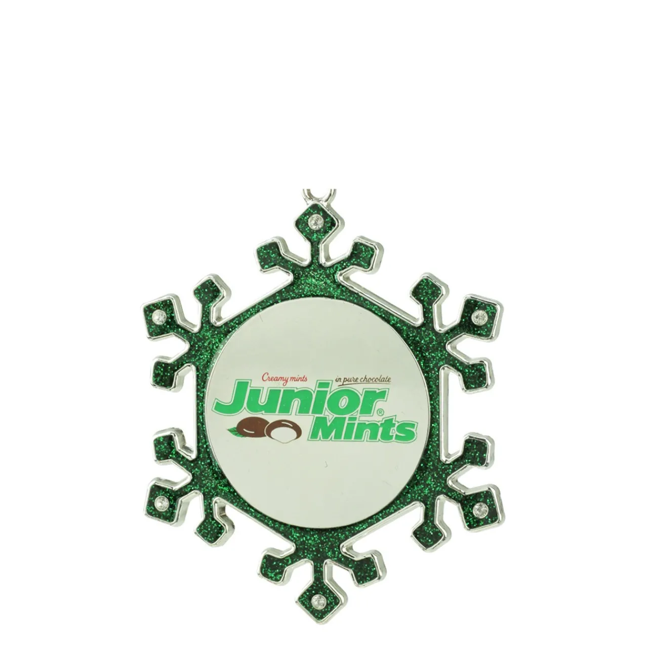Clearance 3.25" Green and Silver Snowflake 'Junior Mints' Candy Logo Christmas Ornament Food & Beverage
