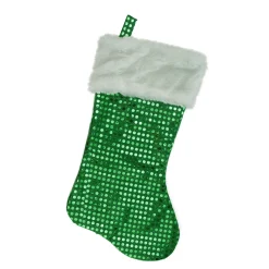 Sale 18" Green and White Faux-Fur Cuffed Disco Sequined Christmas Stocking Stockings