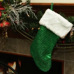 Sale 18" Green and White Faux-Fur Cuffed Disco Sequined Christmas Stocking Stockings