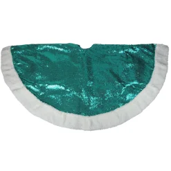 Outlet 47" Green and White Paillette Sequins Christmas Tree Skirt Cloth|Metal