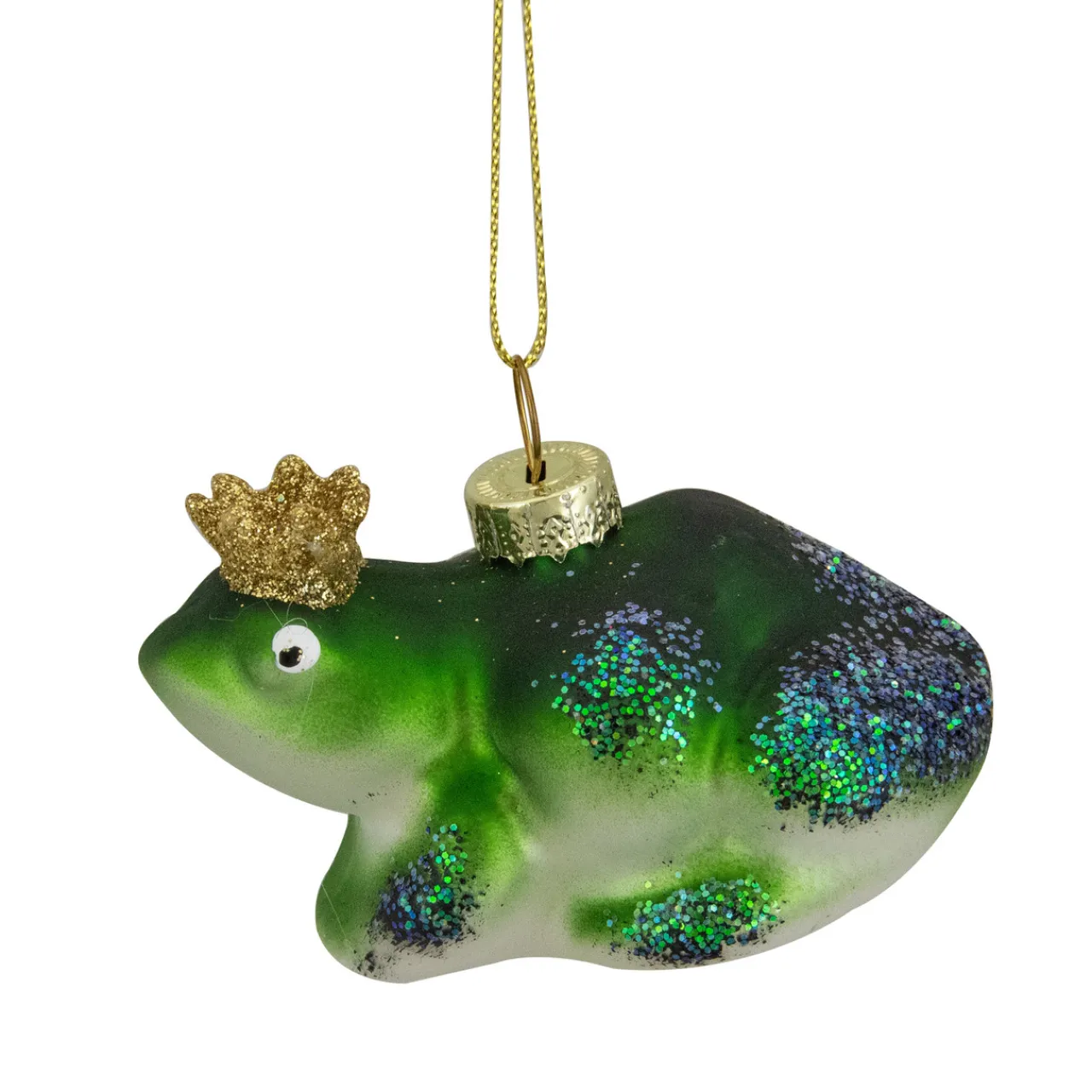 Clearance 3" Green and White Prince Frog in a Gold Crown Glass Christmas Ornament Animals