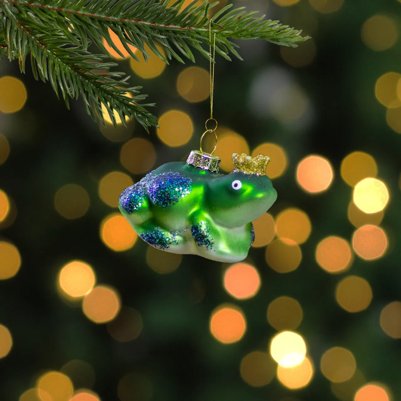 Clearance 3" Green and White Prince Frog in a Gold Crown Glass Christmas Ornament Animals