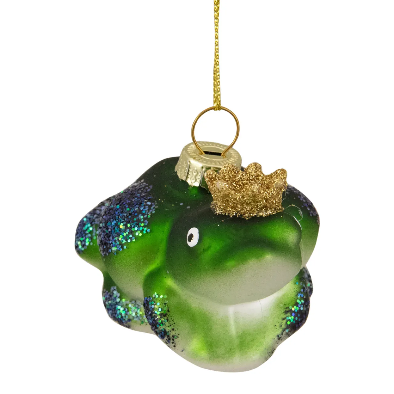Clearance 3" Green and White Prince Frog in a Gold Crown Glass Christmas Ornament Animals