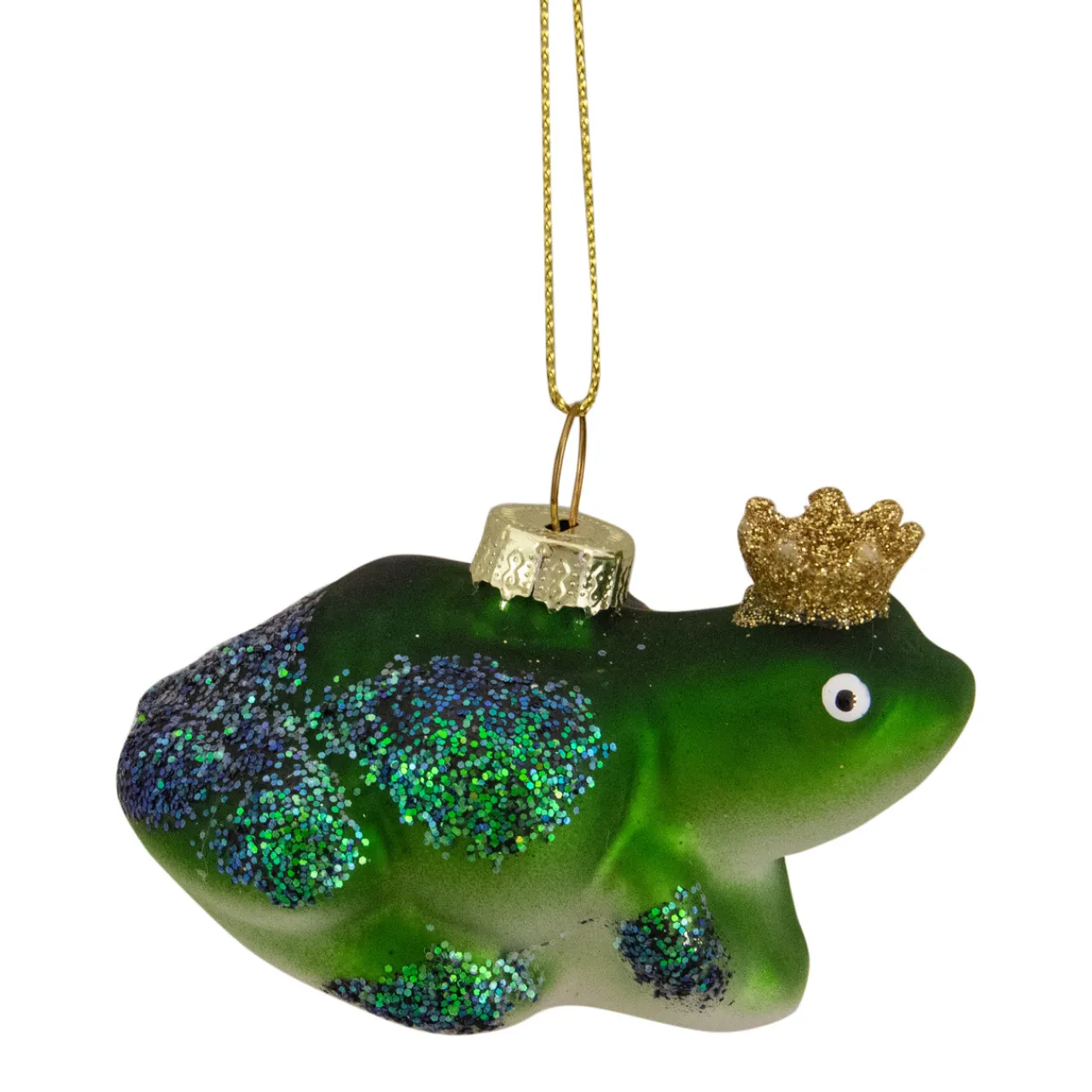 Clearance 3" Green and White Prince Frog in a Gold Crown Glass Christmas Ornament Animals