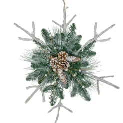 New 24" Green and Winter White Frosted Mixed Pine Twig Snowflake Christmas Ornament Icicles|Snowflakes