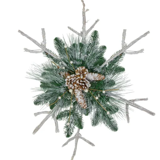 New 24" Green and Winter White Frosted Mixed Pine Twig Snowflake Christmas Ornament Icicles|Snowflakes