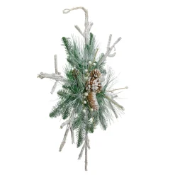 New 24" Green and Winter White Frosted Mixed Pine Twig Snowflake Christmas Ornament Icicles|Snowflakes