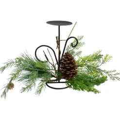 Outlet 10" Green Artificial Sprigs and Pine Cone Christmas Candle Holder Candle Holders