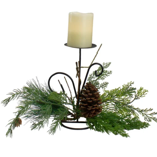 Outlet 10" Green Artificial Sprigs and Pine Cone Christmas Candle Holder Candle Holders