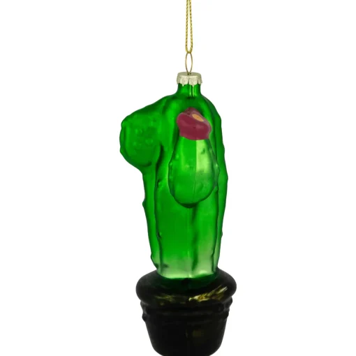 Clearance 5" Green Cactus with Pink Flower Glass Christmas Ornament Garden & Floral