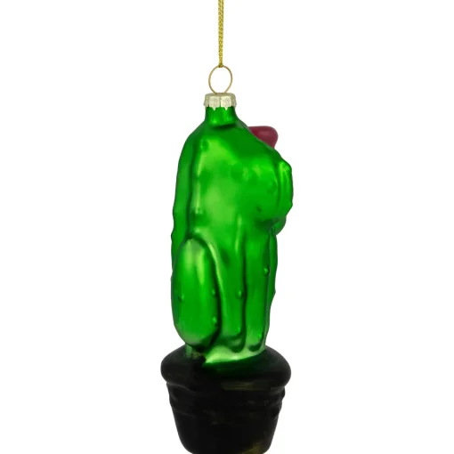 Clearance 5" Green Cactus with Pink Flower Glass Christmas Ornament Garden & Floral