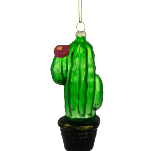 Clearance 5" Green Cactus with Pink Flower Glass Christmas Ornament Garden & Floral
