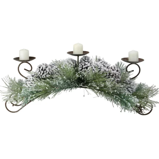 Outlet 30" Green Frosted Pine Needle and Pine Cone Christmas Candle Holder Candle Holders