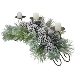 Outlet 30" Green Frosted Pine Needle and Pine Cone Christmas Candle Holder Candle Holders