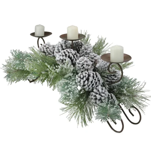 Outlet 30" Green Frosted Pine Needle and Pine Cone Christmas Candle Holder Candle Holders