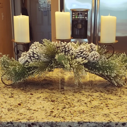 Outlet 30" Green Frosted Pine Needle and Pine Cone Christmas Candle Holder Candle Holders
