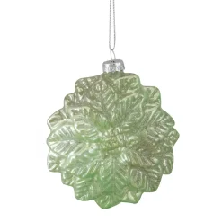 New 3.75" Green Glittered Poinsettia Flower Glass Christmas Ornament Garden & Floral