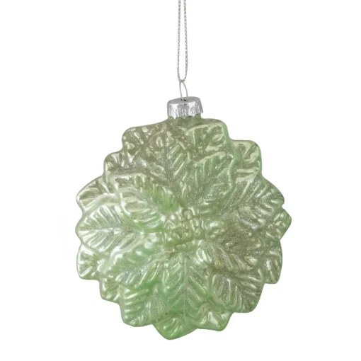 New 3.75" Green Glittered Poinsettia Flower Glass Christmas Ornament Garden & Floral