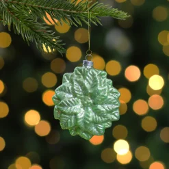 New 3.75" Green Glittered Poinsettia Flower Glass Christmas Ornament Garden & Floral