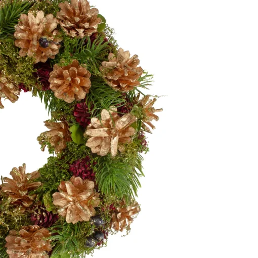 Clearance 12" Green, Gold, and Red Glitter Pinecones Christmas Wreath Unlit