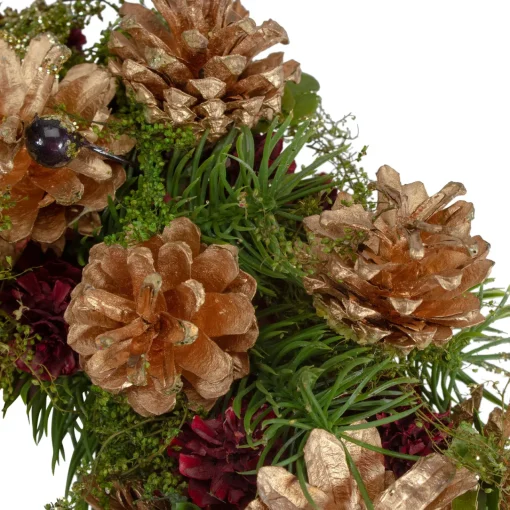 Clearance 12" Green, Gold, and Red Glitter Pinecones Christmas Wreath Unlit