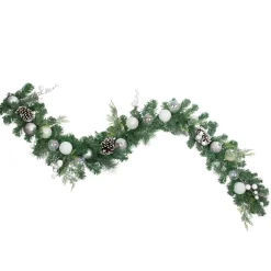 Outlet 6' Green Pine Artificial Christmas Garland with Berries and Iridescent Ornaments Pre Decorated