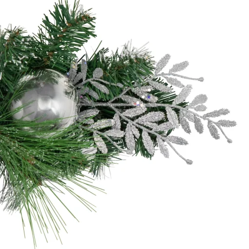 Outlet 6' Green Pine Needle Garland with Pinecones and Striped Christmas Ornaments, Unlit Pre Decorated