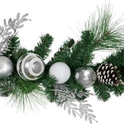 Outlet 6' Green Pine Needle Garland with Pinecones and Striped Christmas Ornaments, Unlit Pre Decorated