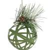 5" Green Rattan Style Christmas Ball Ornament with Pine Cone Glass|Ball Ornaments