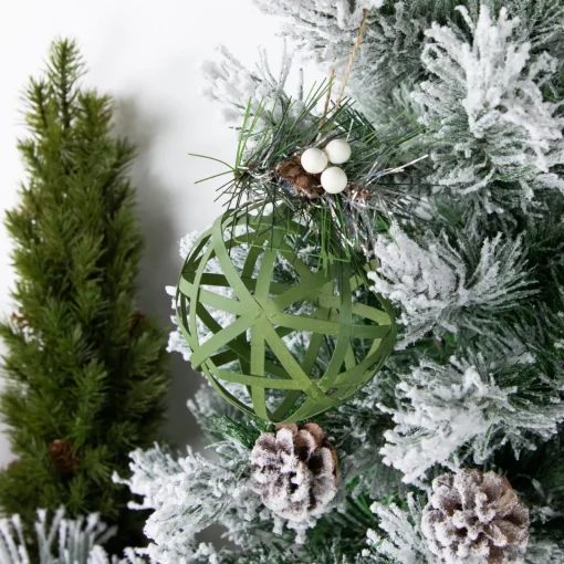 5" Green Rattan Style Christmas Ball Ornament with Pine Cone Glass|Ball Ornaments
