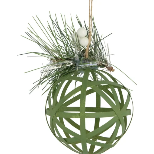 5" Green Rattan Style Christmas Ball Ornament with Pine Cone Glass|Ball Ornaments