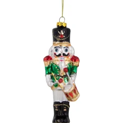 Clearance 5.25" Green, Red and Gold Nutcracker With Drum Glass Christmas Ornament Nutcrackers