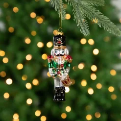 Clearance 5.25" Green, Red and Gold Nutcracker With Drum Glass Christmas Ornament Nutcrackers