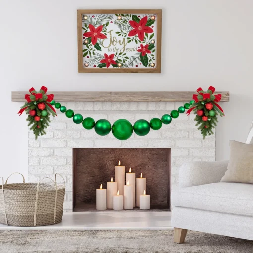 Outlet 6' Green Shiny and Matte Shatterproof Ball Christmas Swag Unlit Swags