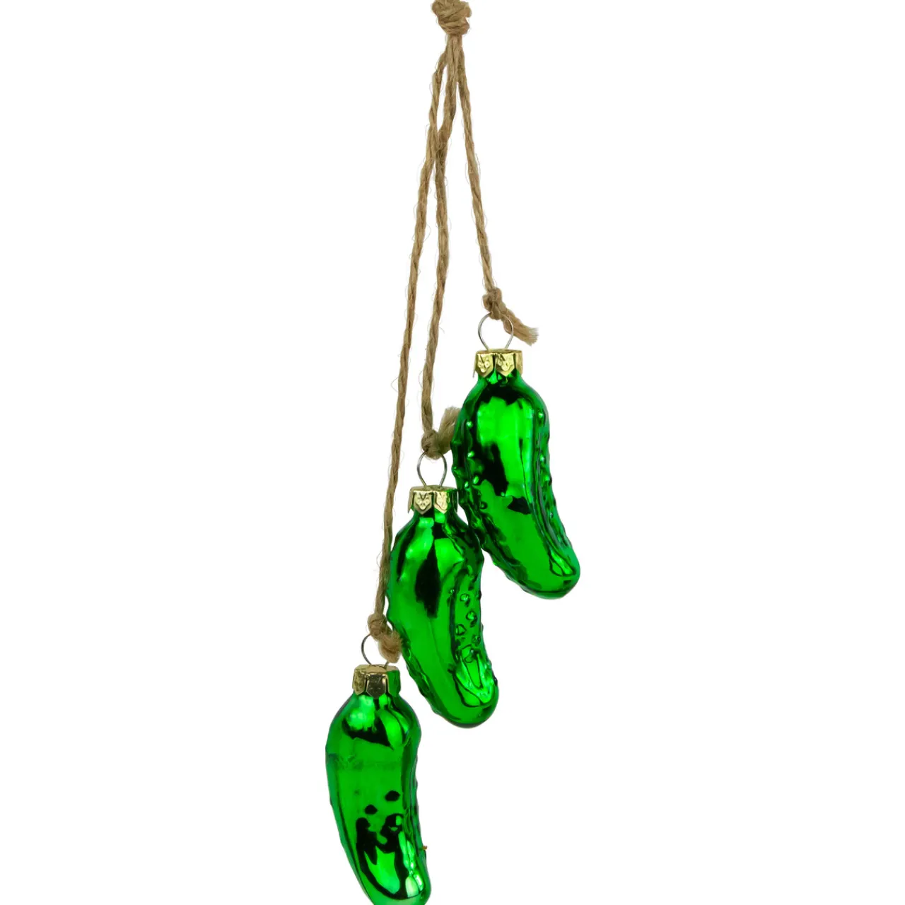 Sale 8.5" Green Shiny Pickle Cluster Trio Glass Christmas Ornament Food & Beverage