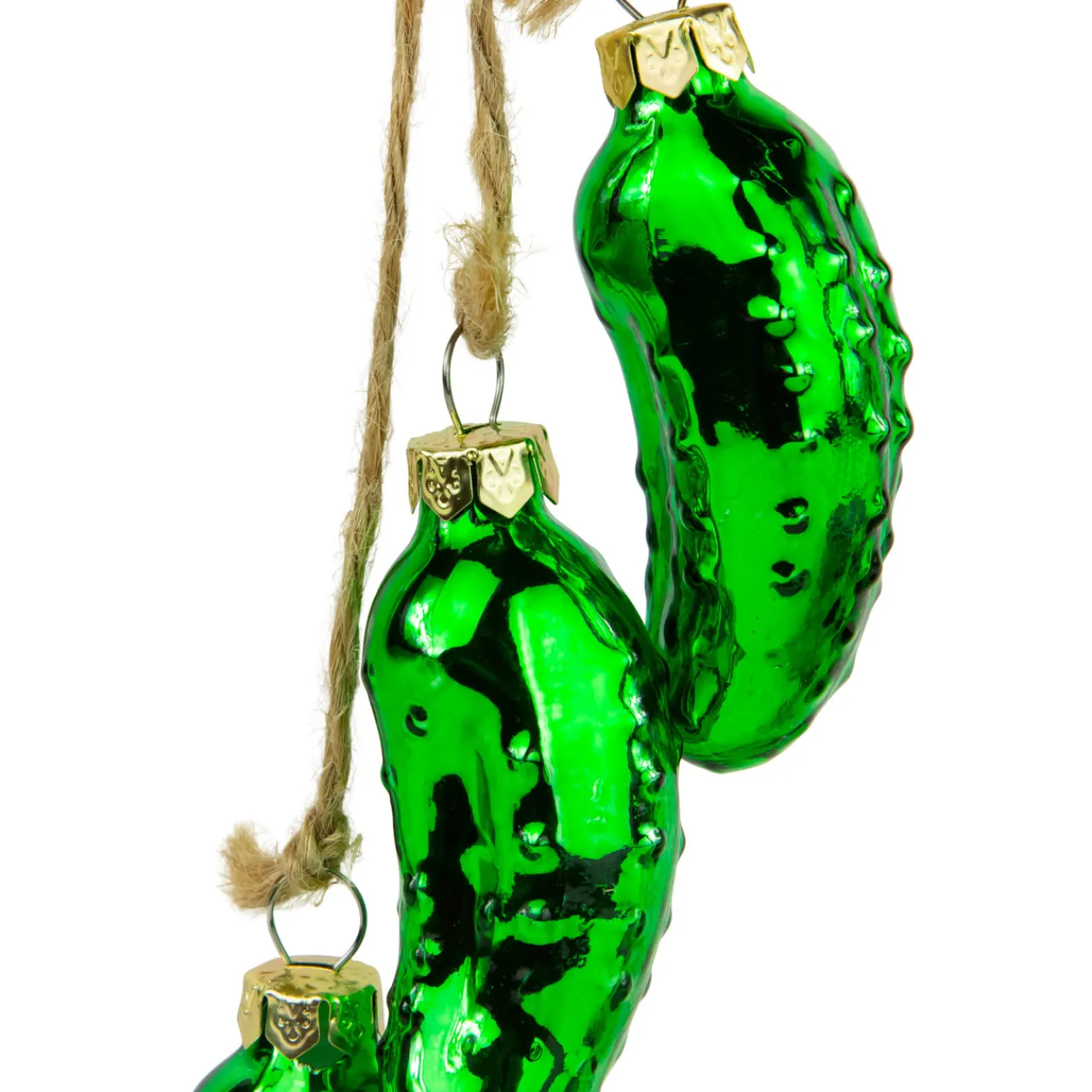 Sale 8.5" Green Shiny Pickle Cluster Trio Glass Christmas Ornament Food & Beverage