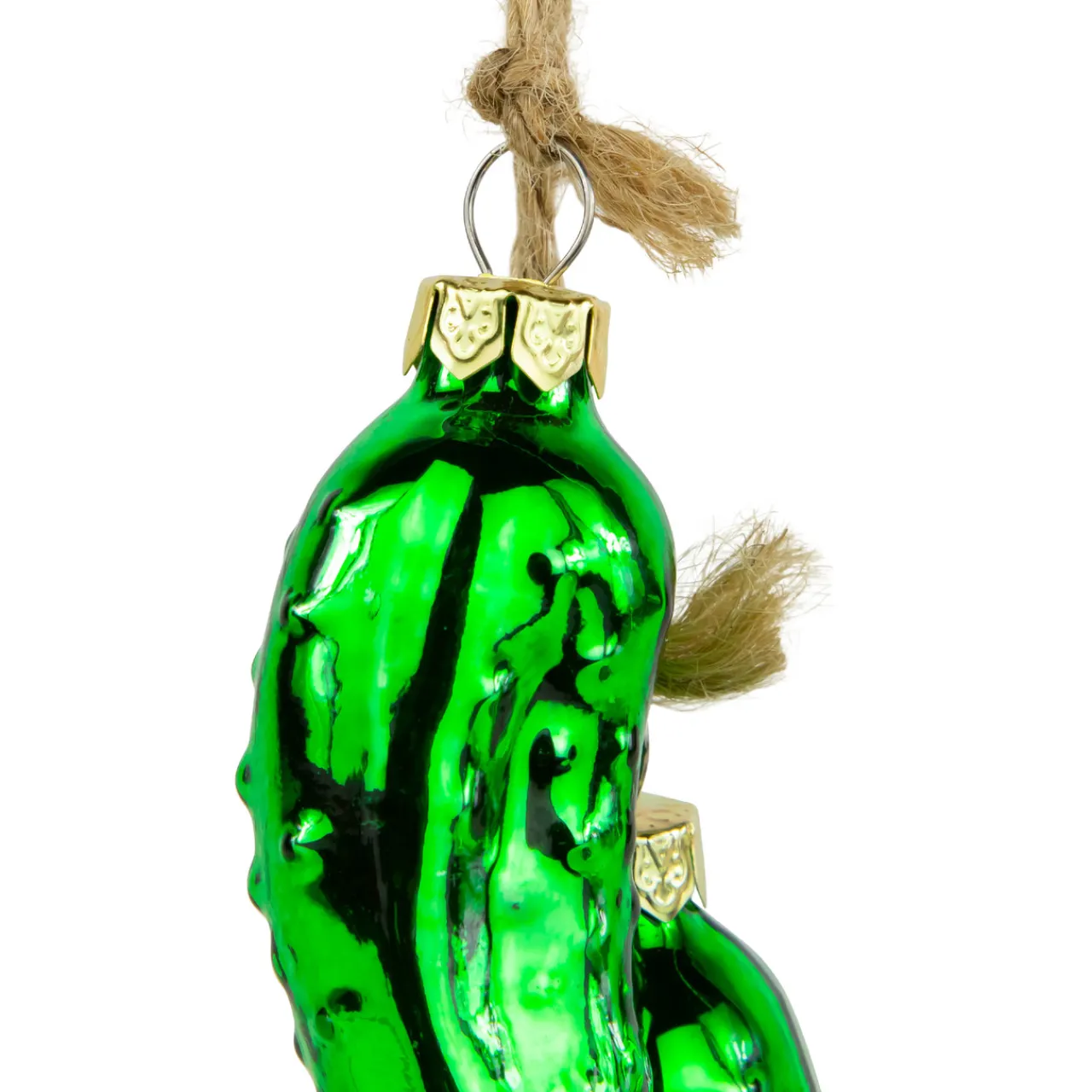 Sale 8.5" Green Shiny Pickle Cluster Trio Glass Christmas Ornament Food & Beverage