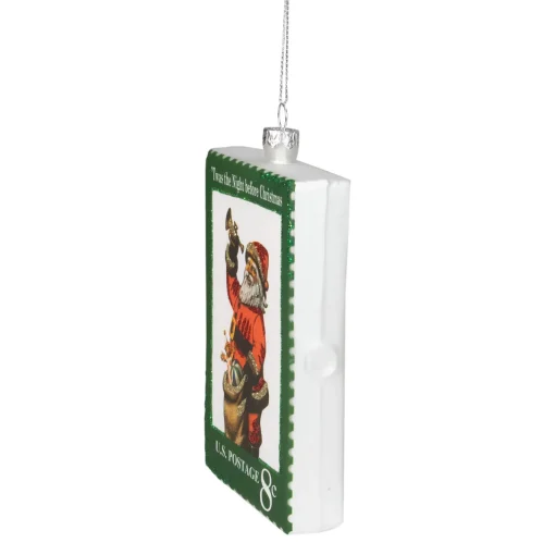 Clearance 3.5" Green USPS Santa Stamp "Twas The Night Before Christmas" Glass Christmas Ornament Santa Claus