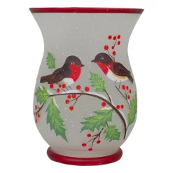 Online 8" Hand Painted Finches and Pine Glass Christmas Candle Holder Candle Holders