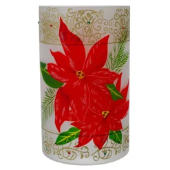 Online 10" Hand-Painted Red Poinsettias and Gold Flameless Glass Christmas Candle Holder Candle Holders