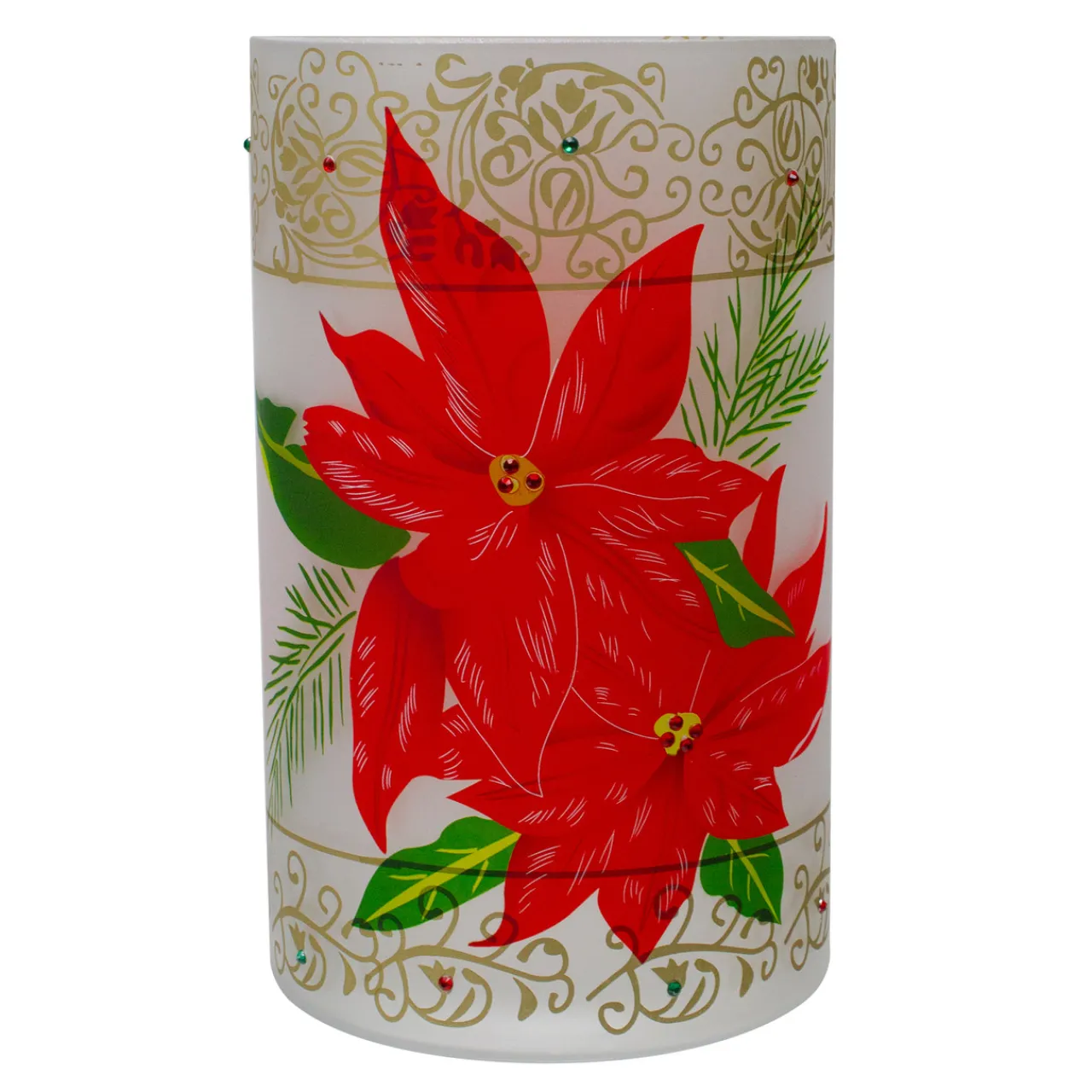 Online 10" Hand-Painted Red Poinsettias and Gold Flameless Glass Christmas Candle Holder Candle Holders
