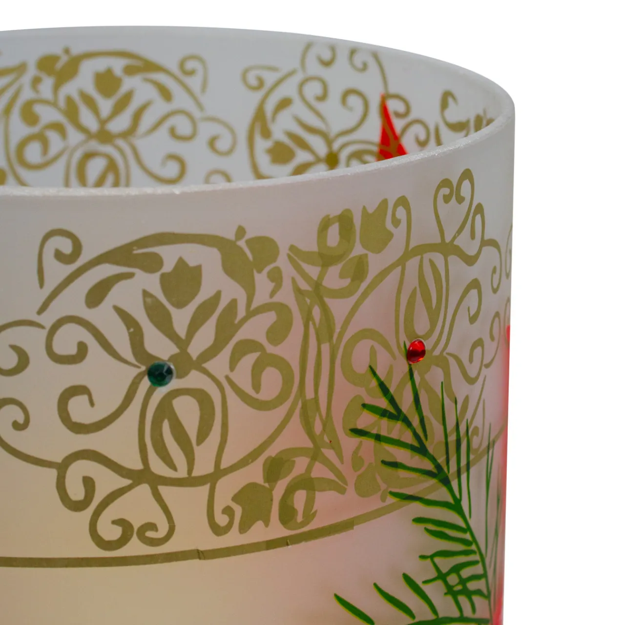 Online 10" Hand-Painted Red Poinsettias and Gold Flameless Glass Christmas Candle Holder Candle Holders