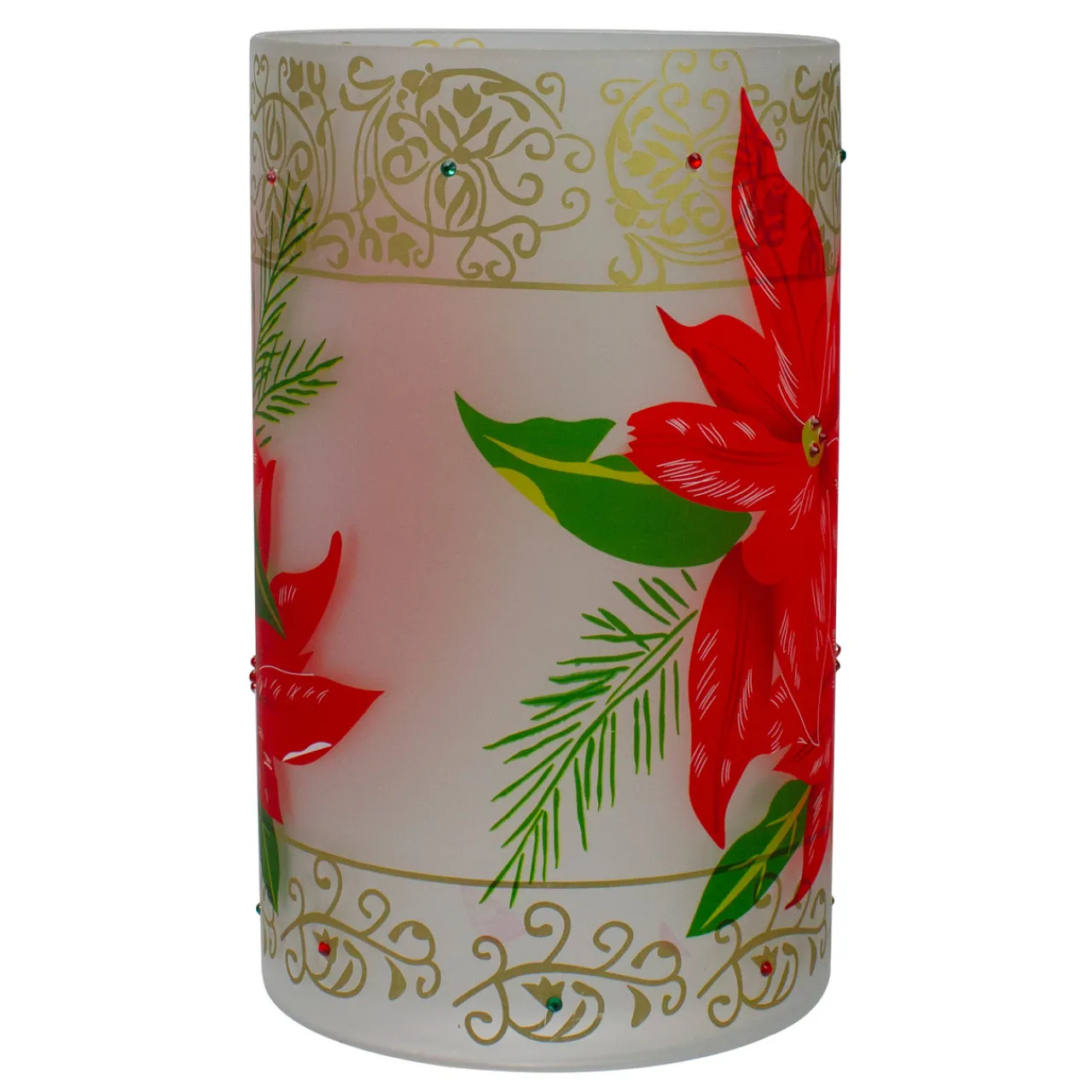 Online 10" Hand-Painted Red Poinsettias and Gold Flameless Glass Christmas Candle Holder Candle Holders