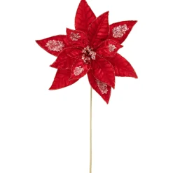 Online 28" Icy Red Velvet Poinsettia Glittered Christmas Stem Spray Sprays, Picks & Branches