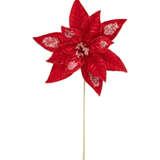 Online 28" Icy Red Velvet Poinsettia Glittered Christmas Stem Spray Sprays, Picks & Branches