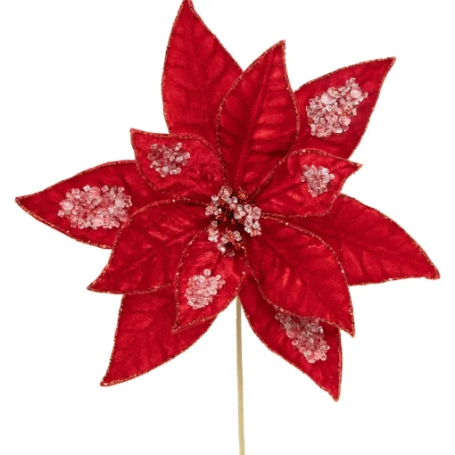 Online 28" Icy Red Velvet Poinsettia Glittered Christmas Stem Spray Sprays, Picks & Branches