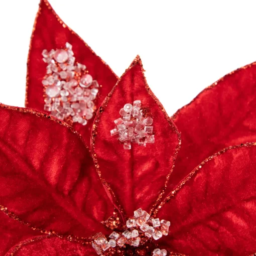 Online 28" Icy Red Velvet Poinsettia Glittered Christmas Stem Spray Sprays, Picks & Branches