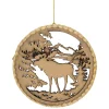 Online 4.25 in Moose with Forest Trees Disk Christmas Ornament, Brown Animals