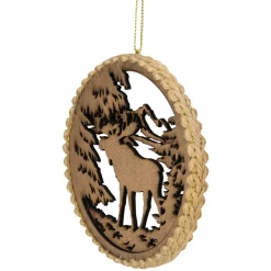 Online 4.25 in Moose with Forest Trees Disk Christmas Ornament, Brown Animals